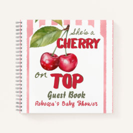 Retro Cherry on Top ピンクストライプベビーシャワーゲスト ノートブック