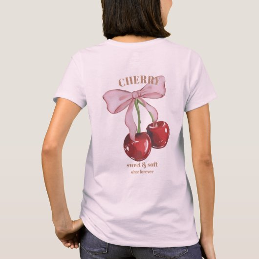 Retro Cherry Sweet & Soft Since Forever Slogan Tシャツ (裏面)