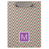 Retro Chevron Pattern Cool Monogram クリップボード (正面)