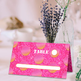 Retro Chic Disco Balls Hot Pink And Orange Wedding プレイスカード