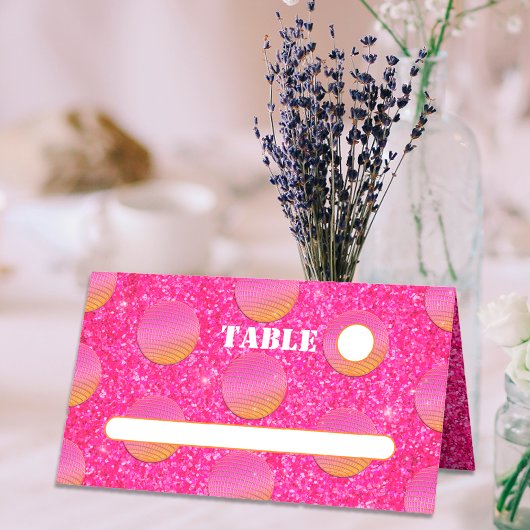 Retro Chic Disco Balls Hot Pink And Orange Wedding プレイスカード