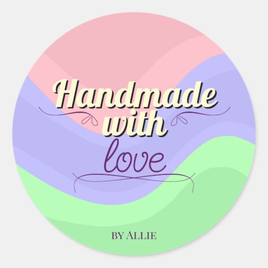Retro Chic Handmade with Love Personalized Sticker ラウンドシール (正面)