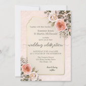 Retro Chic Watercolor Blush Pink Roses Wedding 招待状 (正面)