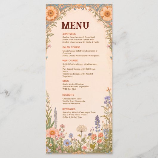 Retro Chic Wedding Menu Card メニュー (正面)