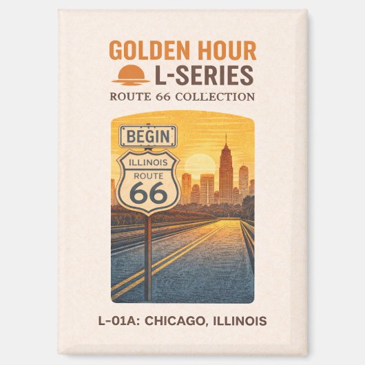 Retro Chicago Illinois Route 66 Start Landmark Art マグネット (正面)