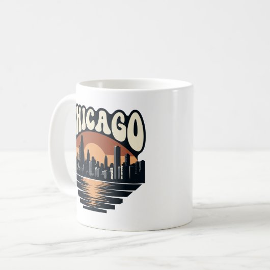 Retro Chicago Sunset Mug | Willis Tower Art コーヒーマグカップ (正面左)