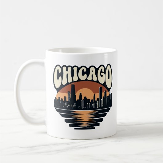 Retro Chicago Sunset Mug | Willis Tower Art コーヒーマグカップ (左)