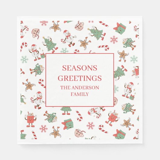 Retro Chillin' With My Snowmies Christmas スタンダードランチョンナプキン (正面)