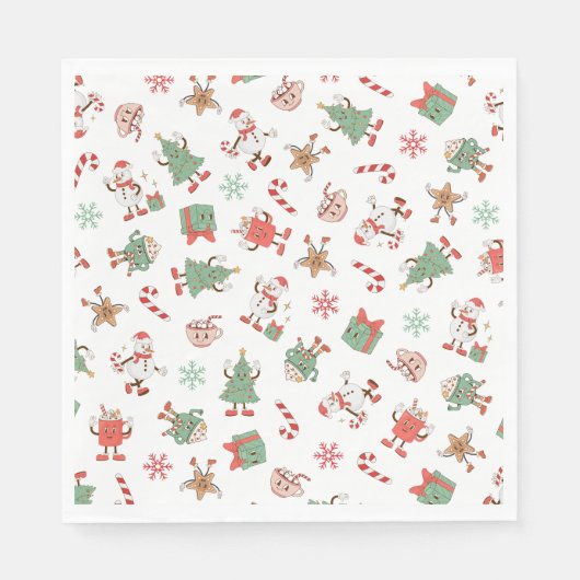 Retro Chillin' With My Snowmies Christmas スタンダードランチョンナプキン (正面)