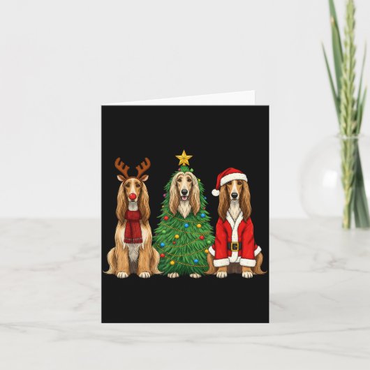 Retro Christmas Afghan Hound Santa Reindeer Dog Lo カード (正面)