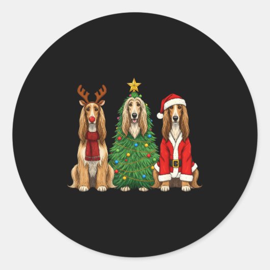 Retro Christmas Afghan Hound Santa Reindeer Dog Lo ラウンドシール (正面)
