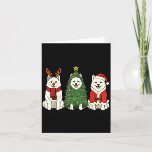 Retro Christmas American Eskimo Dog Santa Reindeer カード (正面)