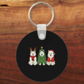 Retro Christmas American Eskimo Dog Santa Reindeer キーホルダー (正面)