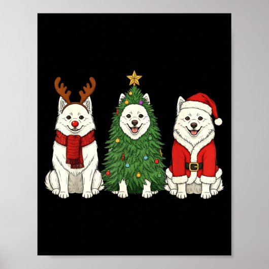Retro Christmas American Eskimo Dog Santa Reindeer ポスター (正面)