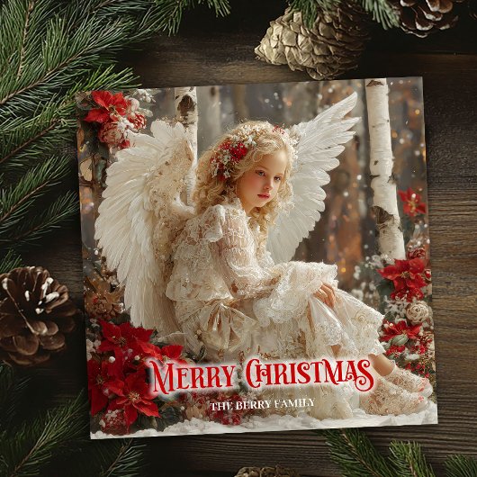 Retro Christmas angel digital winter greeting card シーズンカード
