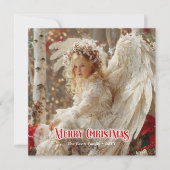 Retro Christmas angel printable winter greeting シーズンカード (正面)