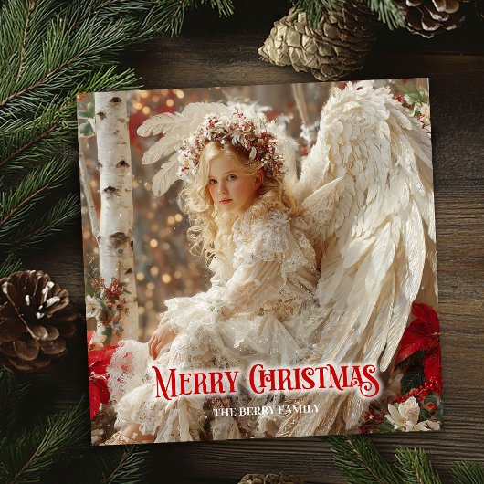 Retro Christmas angel printable winter greeting シーズンカード