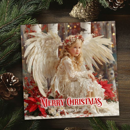Retro Christmas angel red and gold artistic card シーズンカード