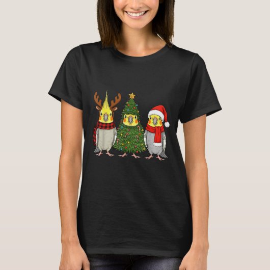 Retro Christmas Atiel Parrot Santa Reindeer  Tシャツ (正面)