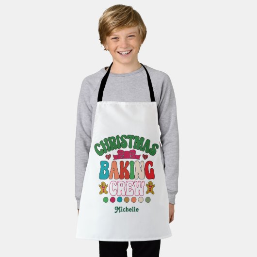 Retro Christmas Baking Crew Kids エプロン (着用した状態)