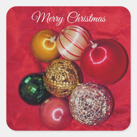 RETRO CHRISTMAS BALLS MERRY CHRISTMAS スクエアシール (正面)
