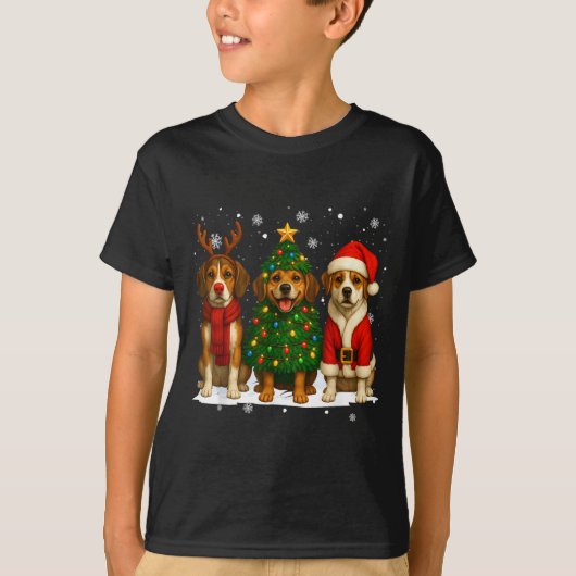 Retro Christmas Beagle Santa Reindeer Dog Lover Tシャツ (正面)