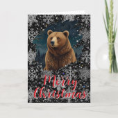 Retro Christmas bear midnight snowy landscape カード (正面)