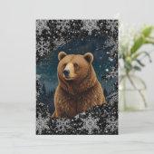 Retro Christmas bear midnight snowy landscape 招待状 (スタンド正面)