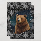 Retro Christmas bear midnight snowy landscape 招待状 (正面/裏面)