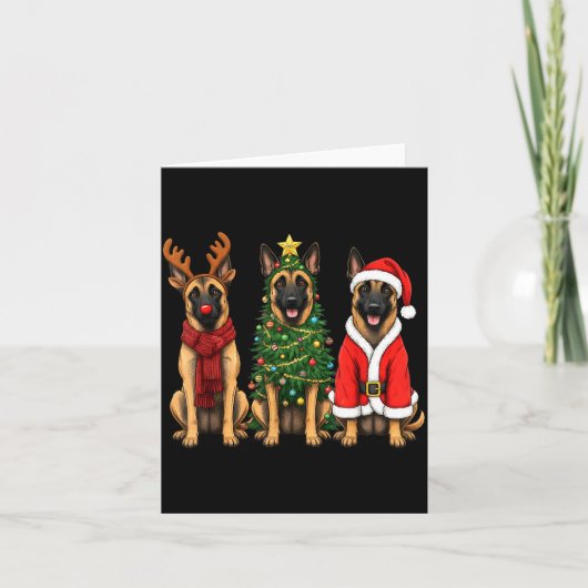 Retro Christmas Belgian Malinois Santa Reindeer Do カード (正面)