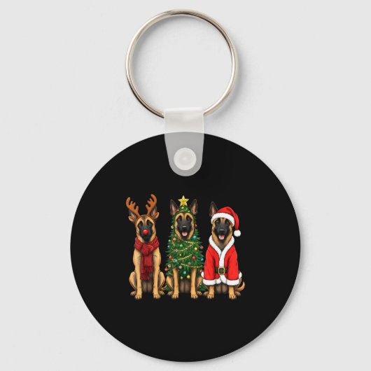 Retro Christmas Belgian Malinois Santa Reindeer Do キーホルダー (正面)