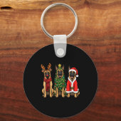 Retro Christmas Belgian Malinois Santa Reindeer Do キーホルダー (正面)