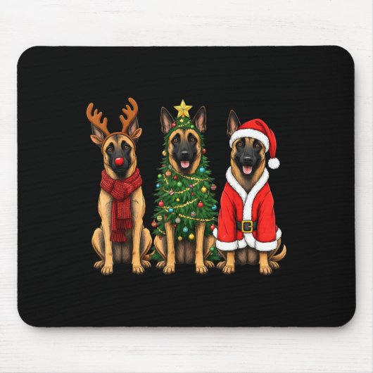 Retro Christmas Belgian Malinois Santa Reindeer Do マウスパッド (正面)