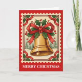 Retro Christmas Bell Postage Stamp シーズンカード (正面)