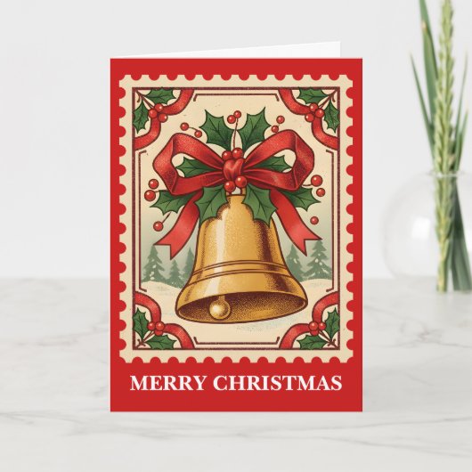 Retro Christmas Bell Postage Stamp シーズンカード (正面)