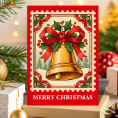 Retro Christmas Bell Postage Stamp シーズンカード