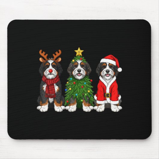 Retro Christmas Bernedoodle Santa Reindeer Dog Lov マウスパッド (正面)