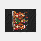 Retro Christmas Bet Hound Santa Reindeer Dog Lover フリースブランケット (正面(横))