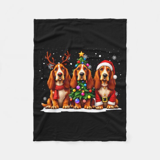 Retro Christmas Bet Hound Santa Reindeer Dog Lover フリースブランケット (正面)