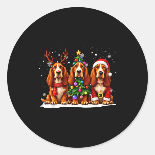 Retro Christmas Bet Hound Santa Reindeer Dog Lover ラウンドシール (正面)