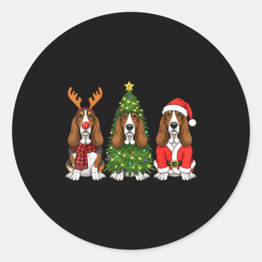 Retro Christmas Bet Hound Santa Reindeer Dog Lover ラウンドシール (正面)