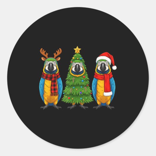 Retro Christmas Blue And Yellow Macaw Parrot Santa ラウンドシール (正面)
