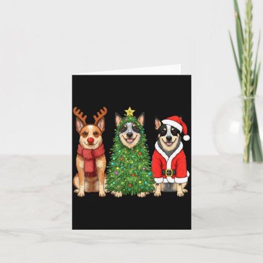 Retro Christmas Blue Heeler Santa Reindeer Dog Lov カード (正面)