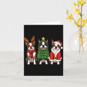 Retro Christmas Boston Terrier Santa Reindeer Dog  カード (黄色い花)