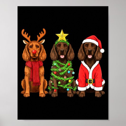 Retro Christmas Boykin Spaniel Santa Reindeer Dog ポスター (正面)