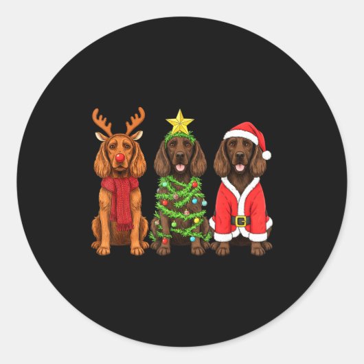 Retro Christmas Boykin Spaniel Santa Reindeer Dog  ラウンドシール (正面)