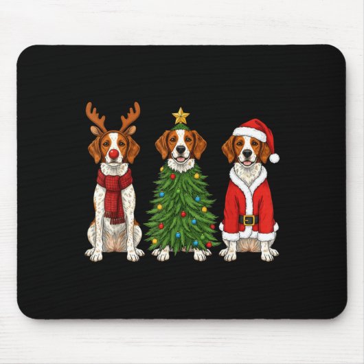 Retro Christmas Brittany Spaniel Santa Reindeer Do マウスパッド (正面)