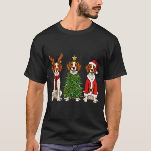 Retro Christmas Brittany Spaniel Santa Reindeer Do Tシャツ (正面)