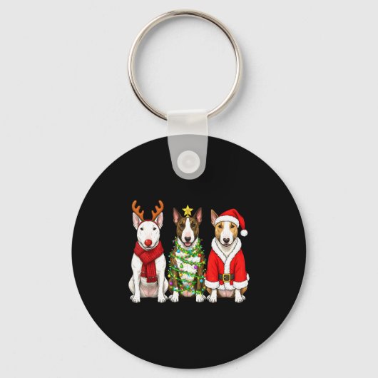 Retro Christmas Bull Terrier Santa Reindeer Dog Lo キーホルダー (正面)
