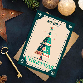 Retro Christmas Card With Geometric Tree Design ポストカード